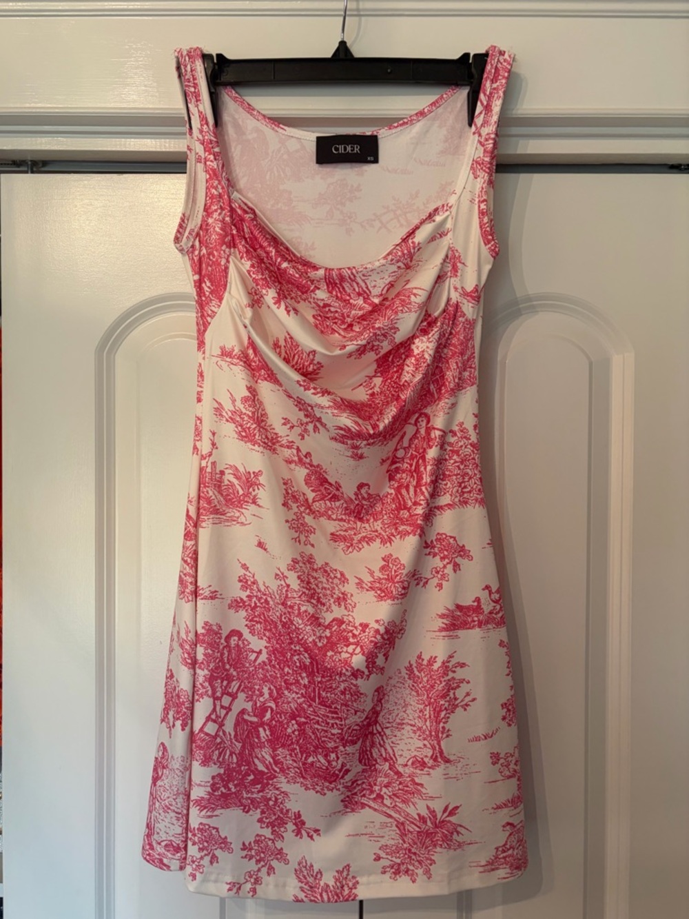 Cider Cream and Pink Toile Cowl Neck Mini Dress